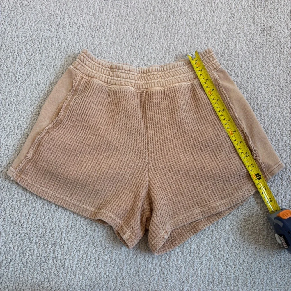 Aerie Womens XS Tan Waffle Knit Lounge Shorts High Waisted Thermal Smocked Waist